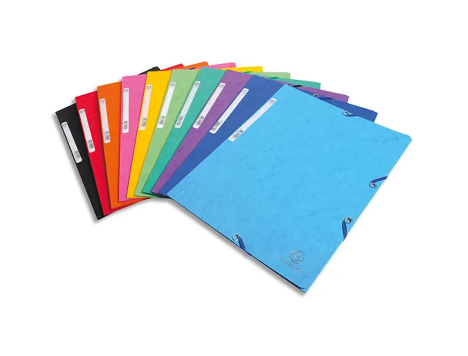 Chemise exacompta carte lustrée 5/10e 400g 3 rabats et élastique a4 format 240x320mm coloris vifs assortis 50 unités