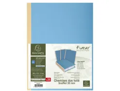 Chemise exacompta carte 240x320mm 320g documents a4 210x297mm soufflet dos toile 30mm coloris bleu paquet 25 unites