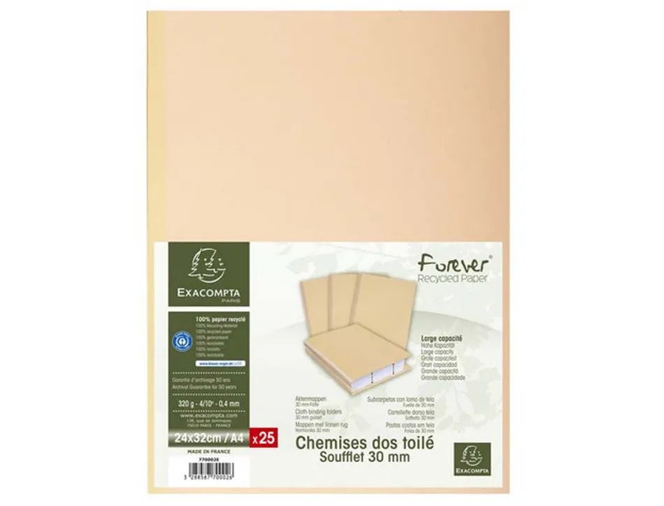 Chemise exacompta carte 240x320mm 320g documents a4 210x297mm soufflet dos toilé 30mm coloris bulle