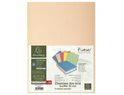 Chemise exacompta carte 240x320mm 320g documents a4 210x297mm soufflet dos toilé 30mm coloris assortis paquet 25 unités