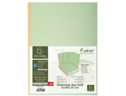 Chemise exacompta carte 240x320mm 320g documents a4 210x297mm soufflet dos toile 30mm coloris vert paquet 25 unites