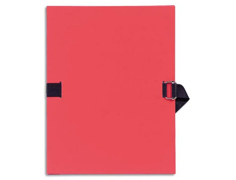 Chemise exacompta carton papier toilé 240x320mm dos extensible 120mm sangle coton boucle crantée coloris rouge
