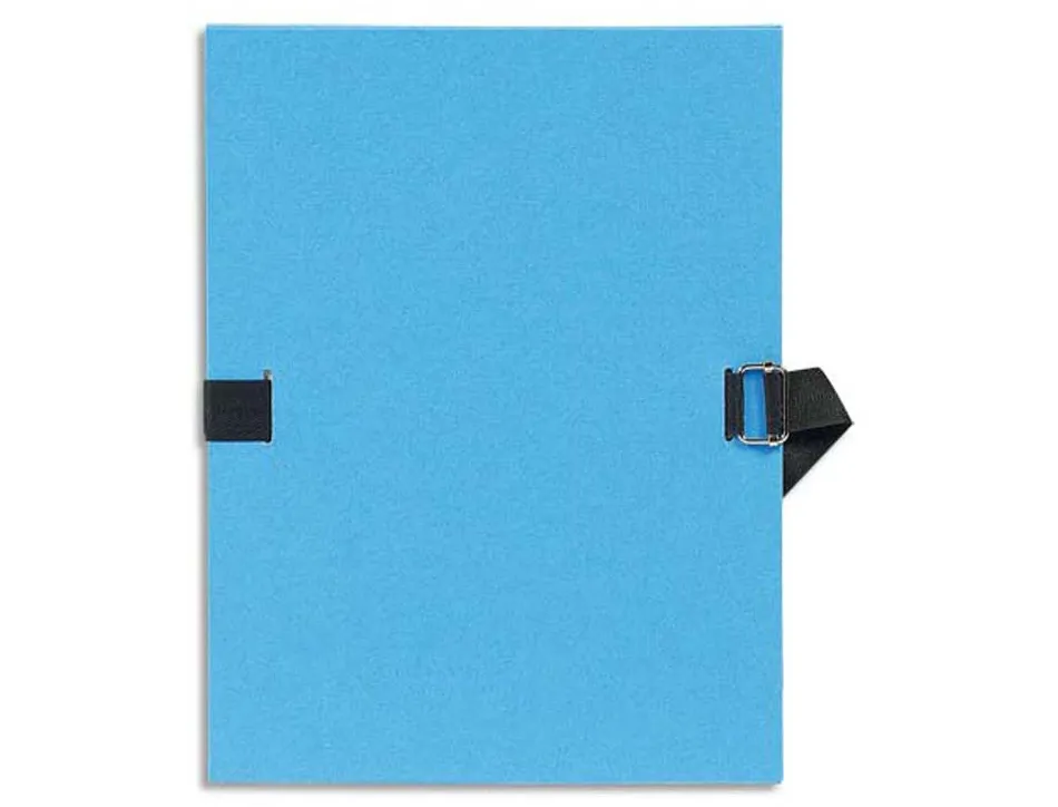 Chemise exacompta carton papier toilé 240x320mm dos extensible 120mm sangle coton boucle crantée coloris bleu