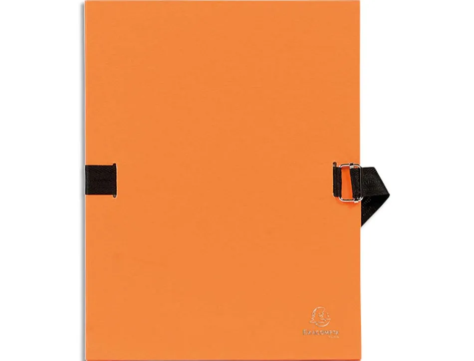 Chemise exacompta carton papier toilé 240x320mm dos extensible 120mm sangle coton boucle crantée coloris orange