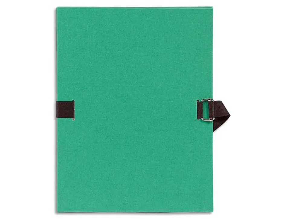 Chemise exacompta carton papier toilé 240x320mm dos extensible 120mm sangle coton boucle crantée coloris vert clair