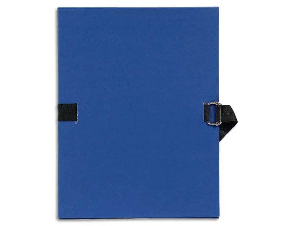 Chemise exacompta carton papier toilé 240x320mm dos extensible 120mm sangle coton boucle crantée coloris marine