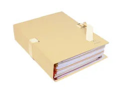 Chemise exacompta carton papier toilé 240x320mm dos extensible 120mm sangle coton boucle crantée coloris mastic