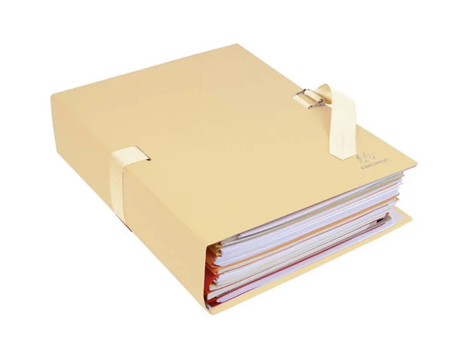 Chemise exacompta carton papier toilé 240x320mm dos extensible 120mm sangle coton boucle crantée coloris mastic