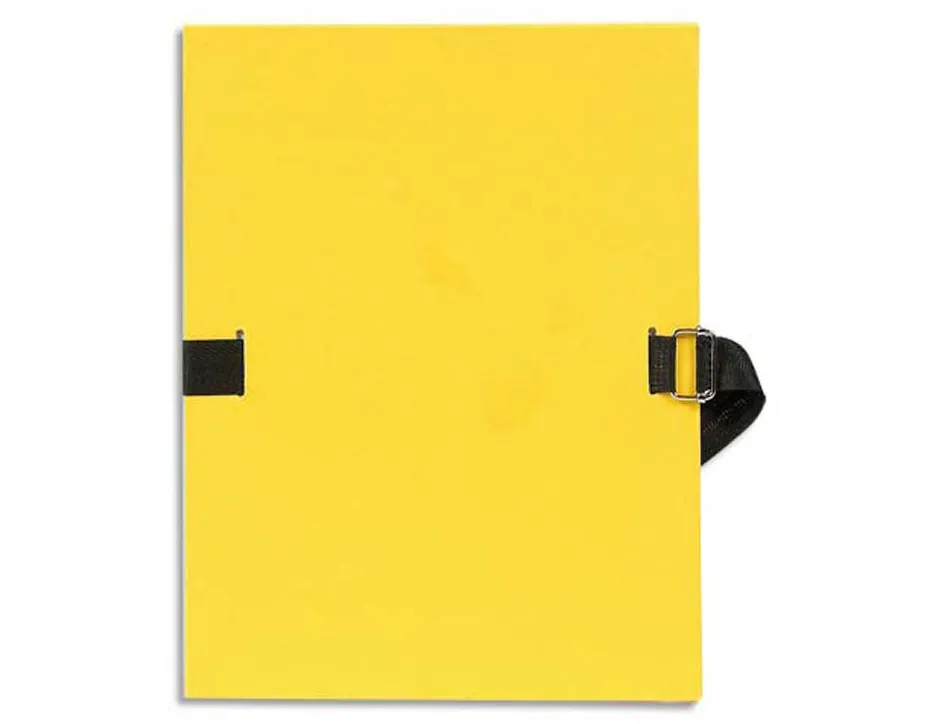 Chemise exacompta carton papier toilé 240x320mm dos extensible 120mm sangle coton boucle crantée coloris jaune