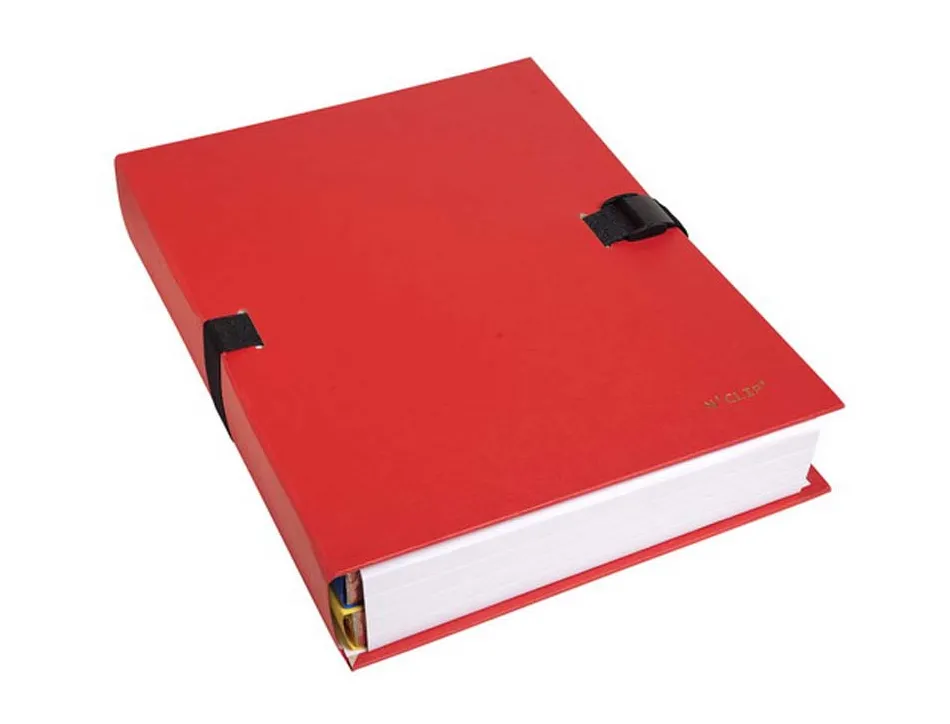 Chemise exacompta n'clip rabat en pied carton recouvert 10/10e a4 dos extensible 13cm clip sangle coloris rouge