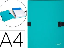 Chemise exacompta n'clip rabat en pied carton recouvert 10/10e a4 dos extensible 13cm clip sangle coloris vert turquoise