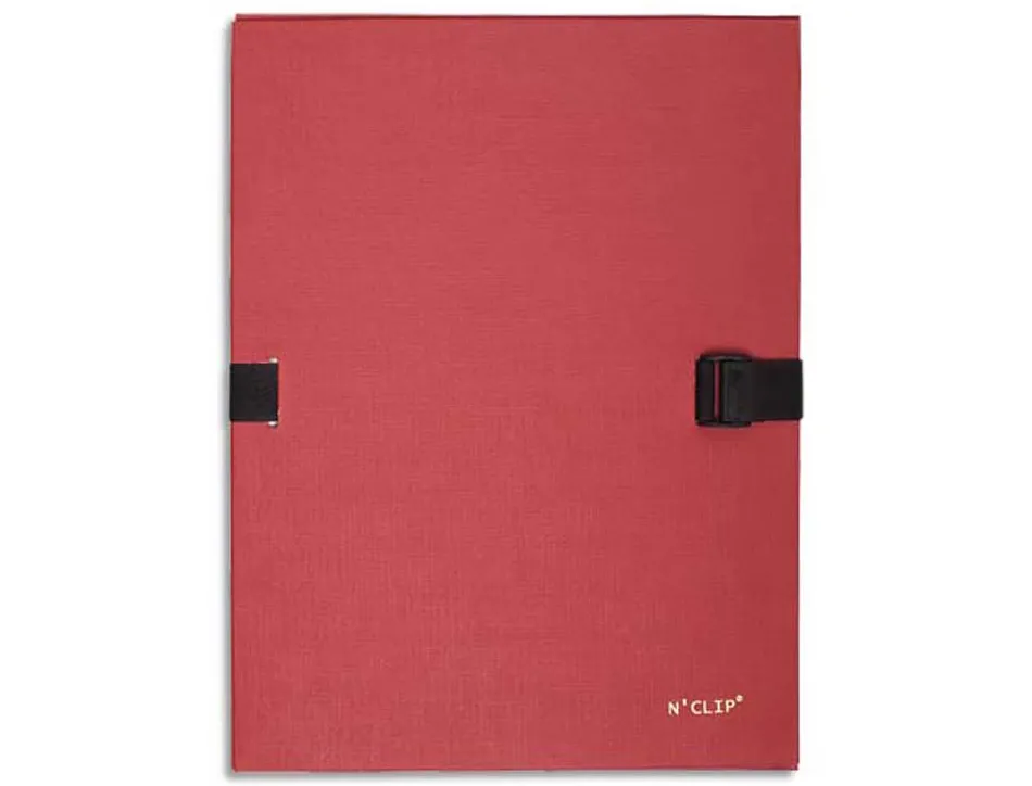 Chemise exacompta n'clip rabat en pied carton recouvert 10/10e a4 dos extensible 13cm clip sangle coloris rouge