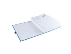 Chemise exacompta n'clip rabat en pied carton recouvert 10/10e a4 dos extensible 13cm clip sangle coloris bleu clair