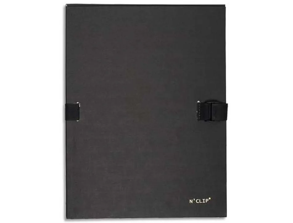 Chemise exacompta n'clip rabat en pied carton recouvert 10/10e a4 dos extensible 13cm clip sangle coloris noir
