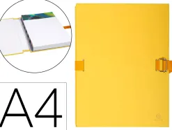 Chemise exacompta rabat en pied carton recouvert a4 23x32cm dos extensible 13cm sangle boucle coloris jaune