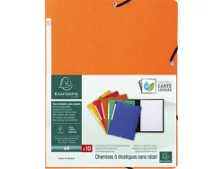 Chemise exacompta sans rabat carte lustrée 4,5/10e format a4 élastique étiquette dos coloris assortis lot 10 unités