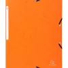 Chemise exacompta sans rabat carte lustrée 4,5/10e a4 24x32cm étiquette dos élastique coloris orange