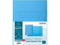 Chemise exacompta super carte semi rigide 240x320mm 210g imprimée 2 rabats coloris bleu clair lot 50 unités