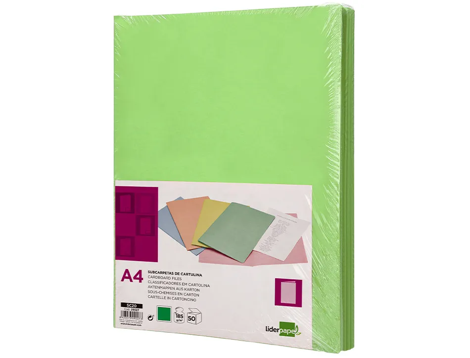 Chemise liderpapel papier cartonne 180g 310x230mm document a4 210x297mm coloris pastel vert intense