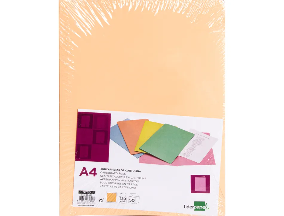 Chemise liderpapel papier cartonne 180g/m2 310x230mm document a4 coloris orange pastel