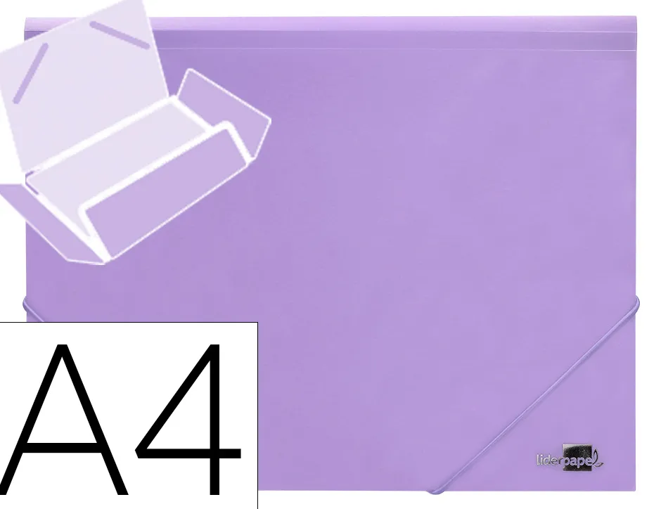 Chemise liderpapel polypropylene dos flexible a4 210x297mm 4/10e 3 rabats 100f elastique lavande opaque