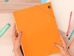 Chemise liderpapel polypropylene dos flexible a4 210x297mm 4/10e 3 rabats 100f elastique orange fluo opaque