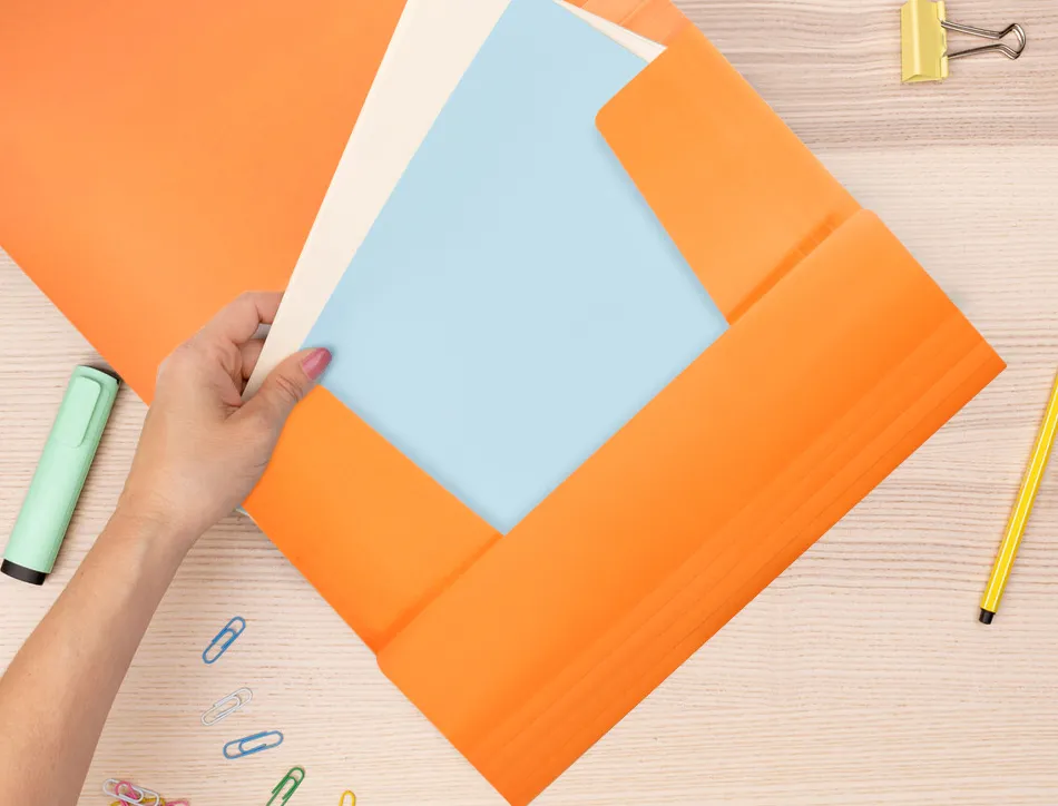 Chemise liderpapel polypropylene dos flexible a4 210x297mm 4/10e 3 rabats 100f elastique orange fluo opaque