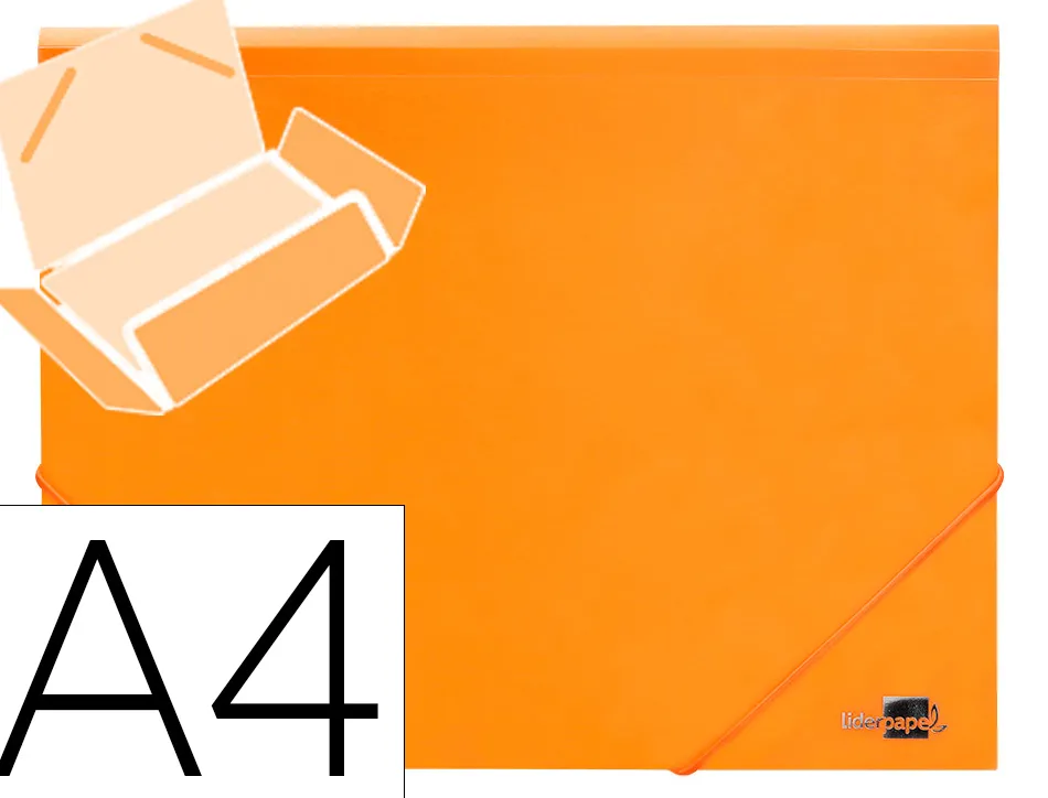 Chemise liderpapel polypropylene dos flexible a4 210x297mm 4/10e 3 rabats 100f elastique orange fluo opaque