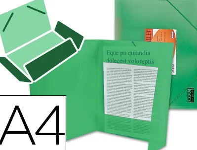 Chemise liderpapel polypropylène dos flexible a4 210x297mm 4/10e 3 rabats 100f élastique translucide vert