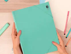 Chemise liderpapel polypropylene dos flexible a4 210x297mm 4/10e 3 rabats 100f elastique vert pomme opaque