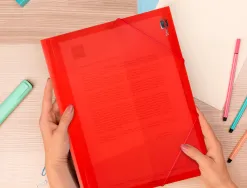 Chemise liderpapel polypropylène dos flexible a4 210x297mm 4/10e 3 rabats élastique 100f coloris rouge translucide