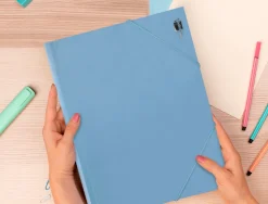 Chemise liderpapel polypropylene dos flexible a4 210x297mm 4/10e 3 rabats 100f elastique bleu ciel opaque