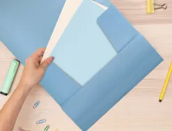 Chemise liderpapel polypropylene dos flexible a4 210x297mm 4/10e 3 rabats 100f elastique bleu ciel opaque