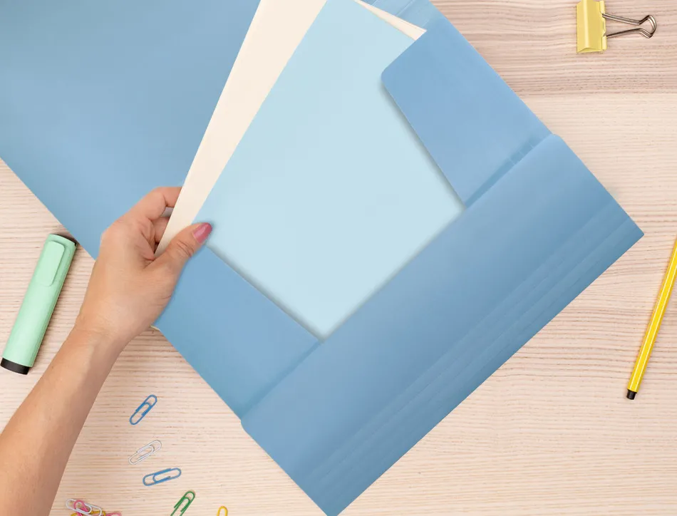 Chemise liderpapel polypropylene dos flexible a4 210x297mm 4/10e 3 rabats 100f elastique bleu ciel opaque