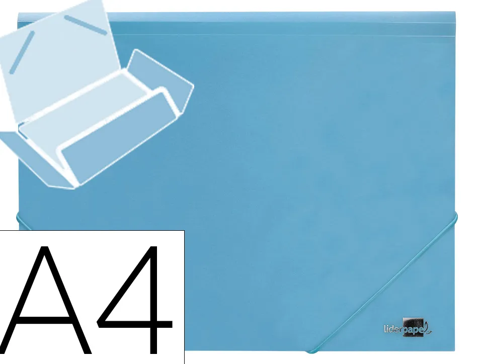 Chemise liderpapel polypropylene dos flexible a4 210x297mm 4/10e 3 rabats 100f elastique bleu ciel opaque