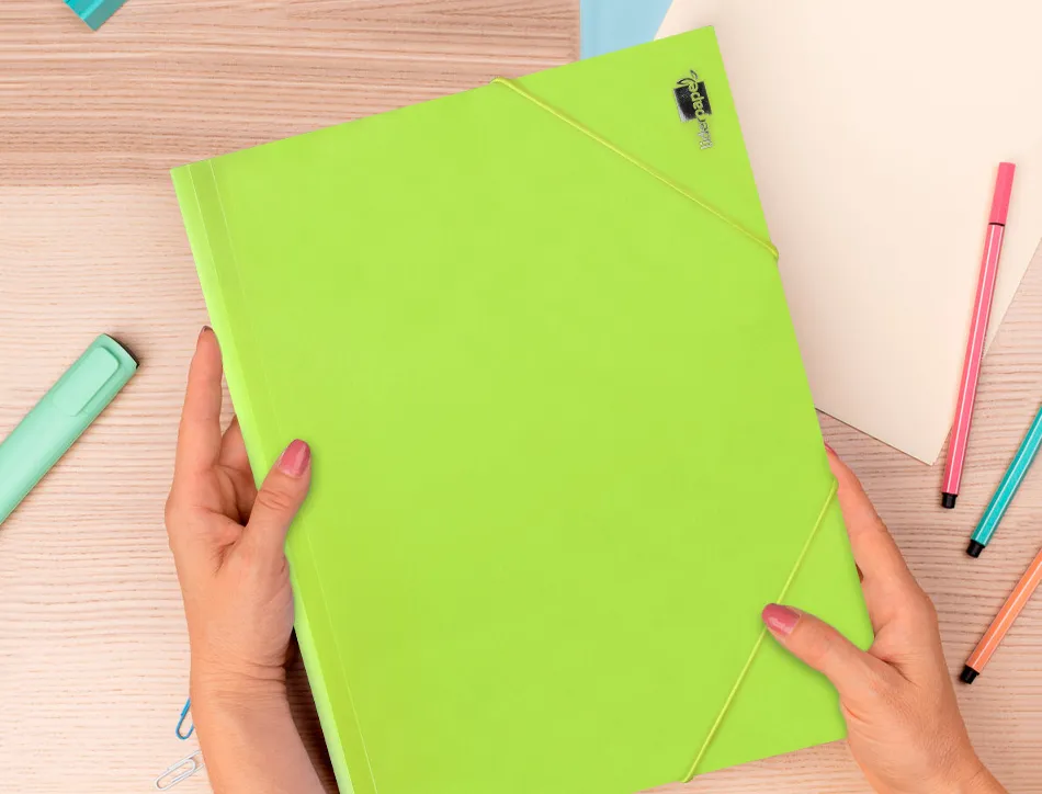 Chemise liderpapel polypropylene dos flexible a4 210x297mm 4/10e 3 rabats 100f elastique jaune fluo opaque