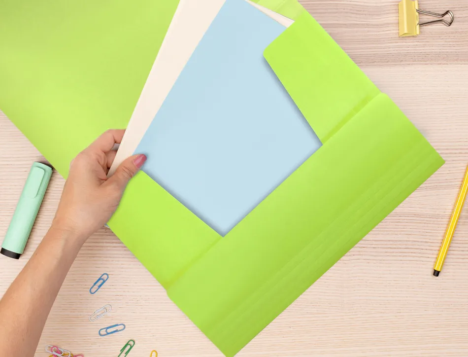 Chemise liderpapel polypropylene dos flexible a4 210x297mm 4/10e 3 rabats 100f elastique jaune fluo opaque