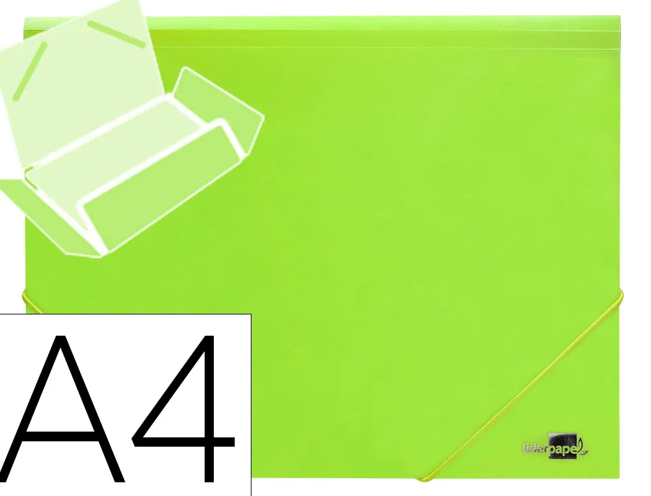 Chemise liderpapel polypropylene dos flexible a4 210x297mm 4/10e 3 rabats 100f elastique jaune fluo opaque