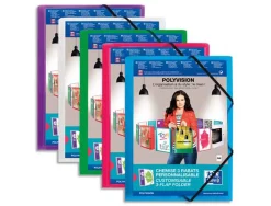 Chemise oxford polyvision polypropylène transparent 5/10e grain lisse 3 rabats élastique poche personnalisation assortis