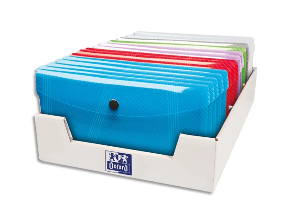 Chemise pochette oxford hawai pp translucide format dl 120x220mm fermeture bouton pression coloris aleatoire
