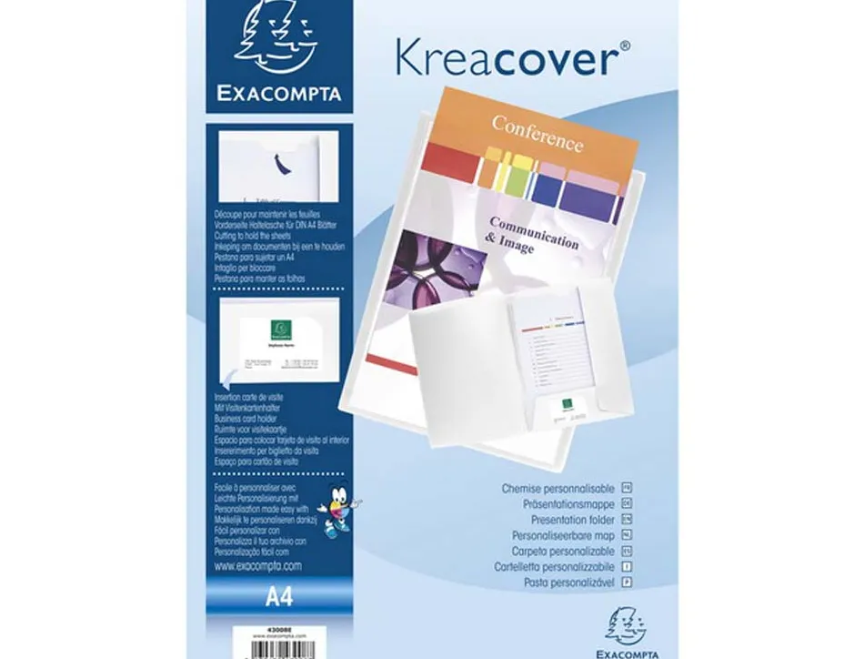 Chemise présentation exacompta kreacover polypropylène 4/10e a4 personnalisable porte carte de visite coloris blanc