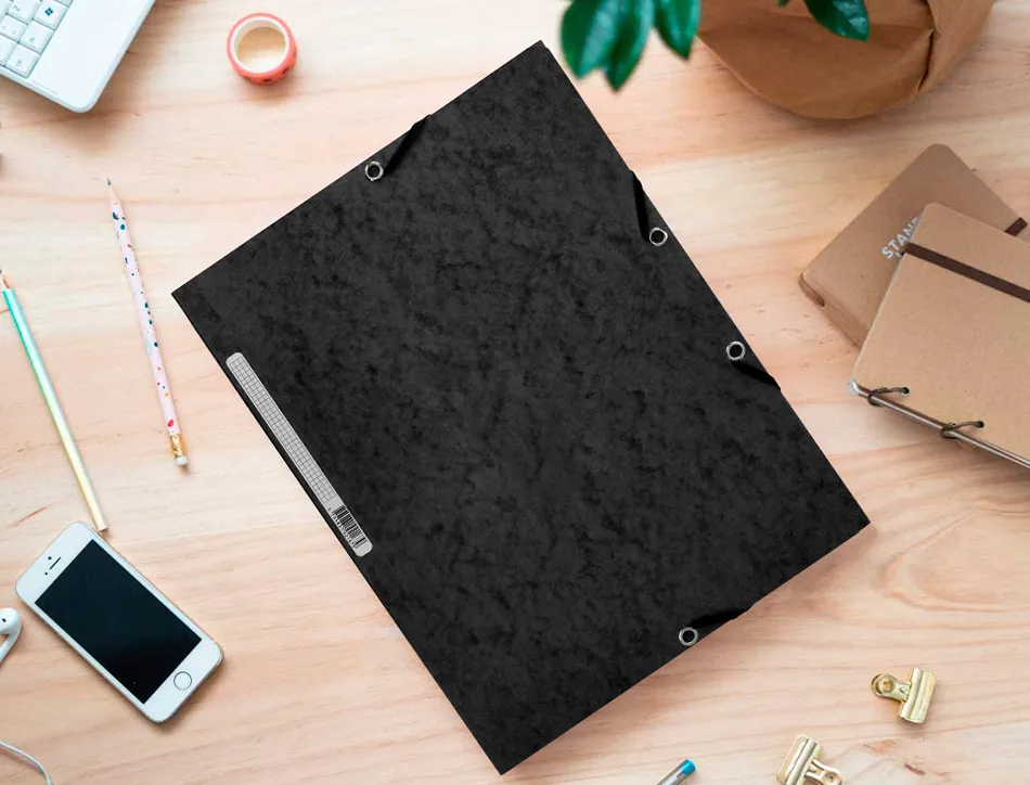 Chemise q-connect carte lustrée 375g pour documents a4 320x243mm 3 rabats coloris noir