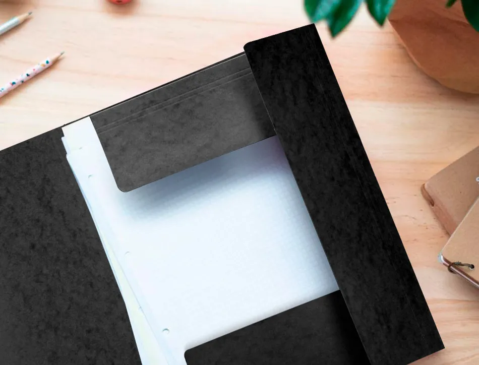 Chemise q-connect carte lustrée 375g pour documents a4 320x243mm 3 rabats coloris noir