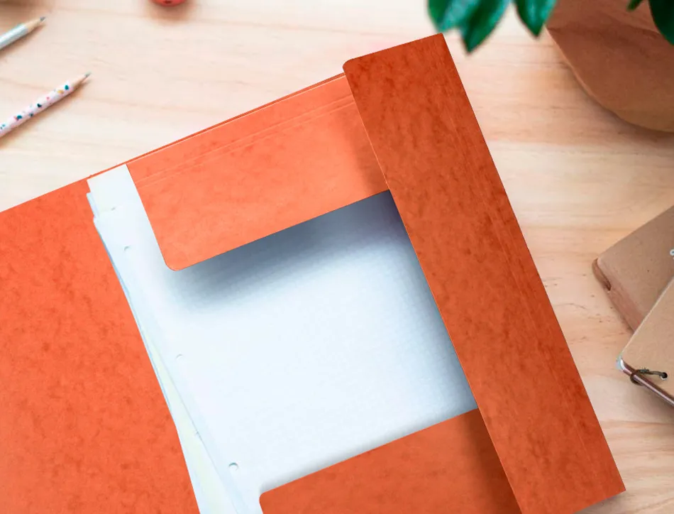 Chemise q-connect carte lustrée 375g pour documents a4 320x243mm 3 rabats coloris orange