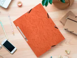 Chemise q-connect carte lustrée 375g pour documents a4 320x243mm 3 rabats coloris orange