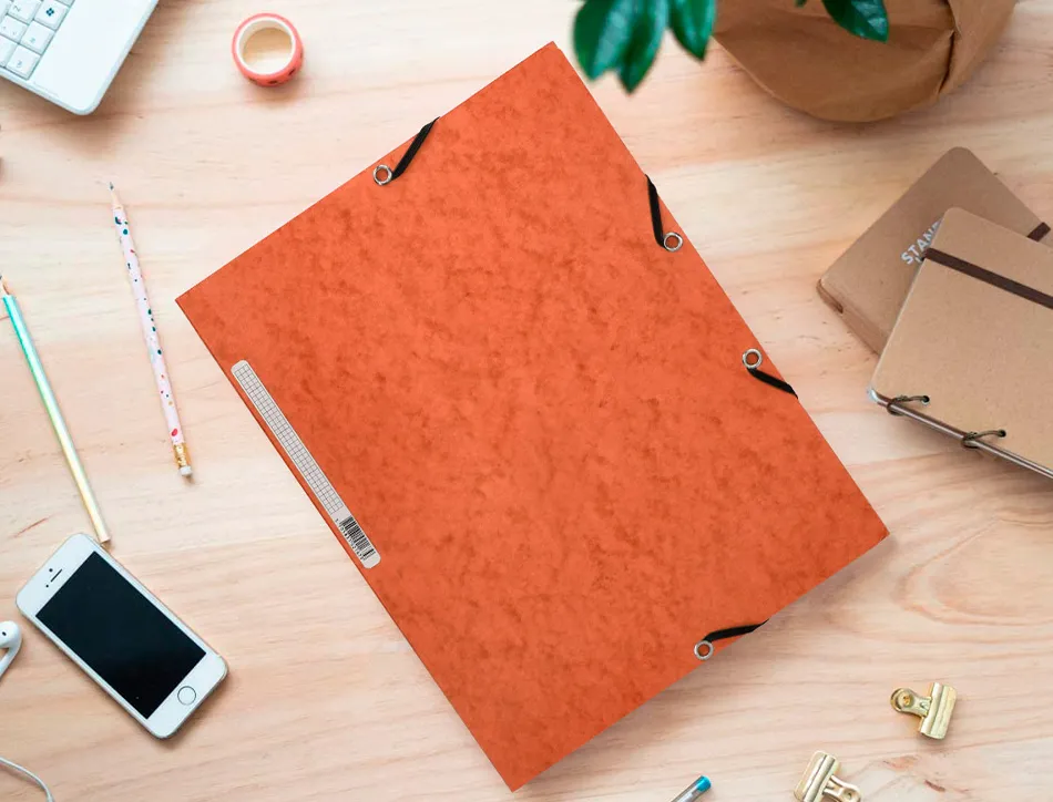 Chemise q-connect carte lustrée 375g pour documents a4 320x243mm 3 rabats coloris orange