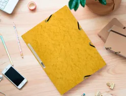 Chemise q-connect carte lustrée 375g pour documents a4 320x243mm 3 rabats coloris jaune