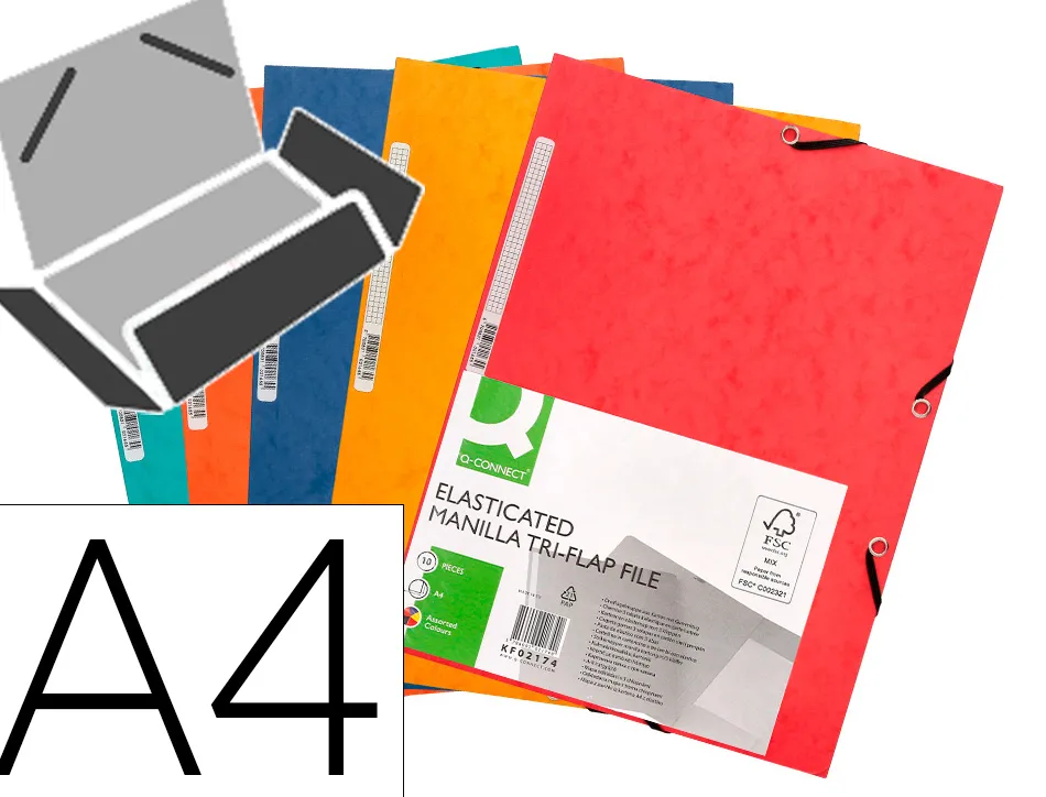 Chemise q-connect carte lustrée 375g pour documents a4 320x243mm 3 rabats coloris assortis