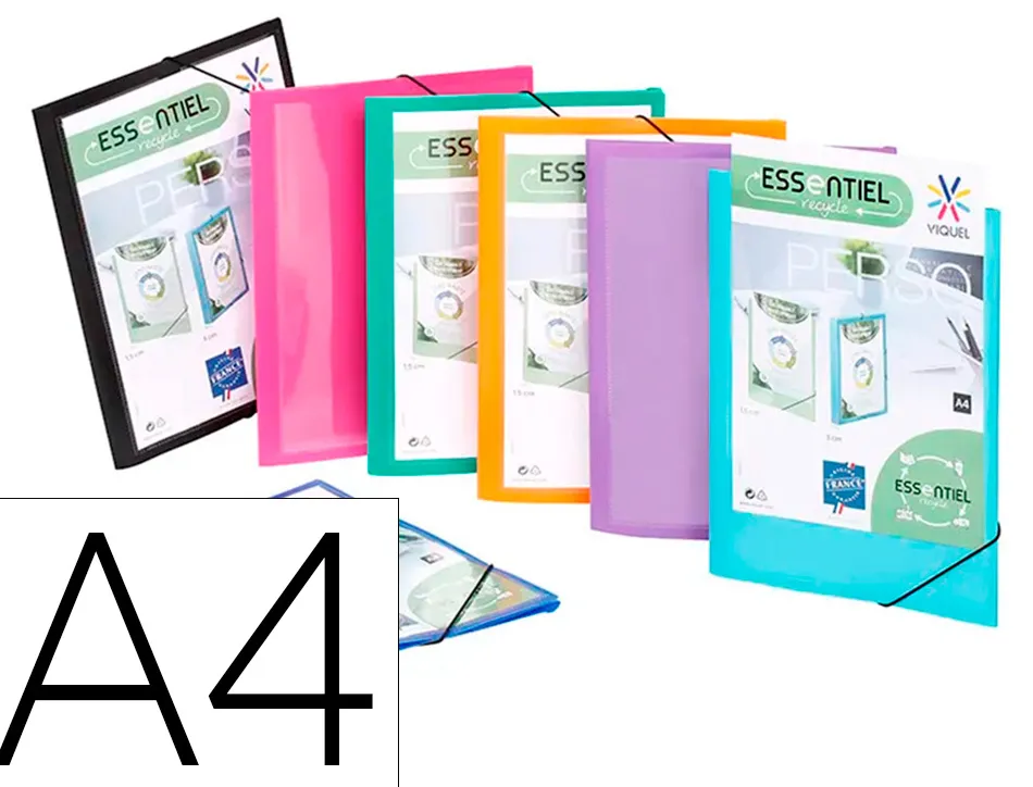 Chemise viquel 3 rabats a4 personnalisable polypropylene essentiel recycle coloris assortis