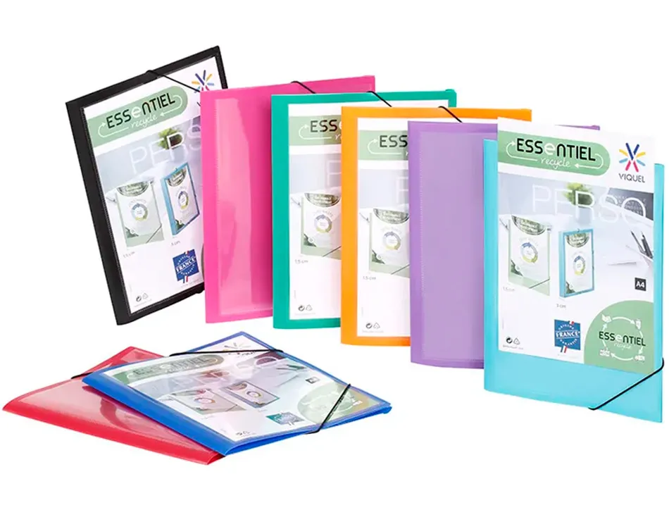 Chemise viquel 3 rabats a4 personnalisable polypropylene essentiel recycle coloris assortis